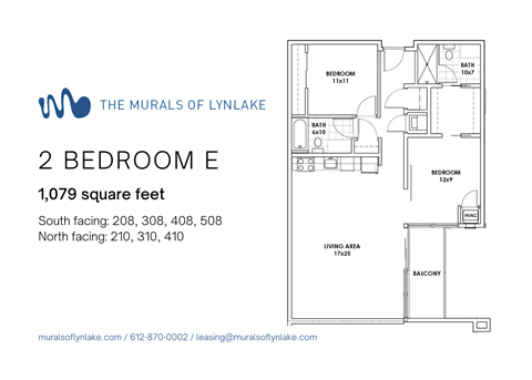 Floor plan for 2 beds, 2 baths, 1079 sqft